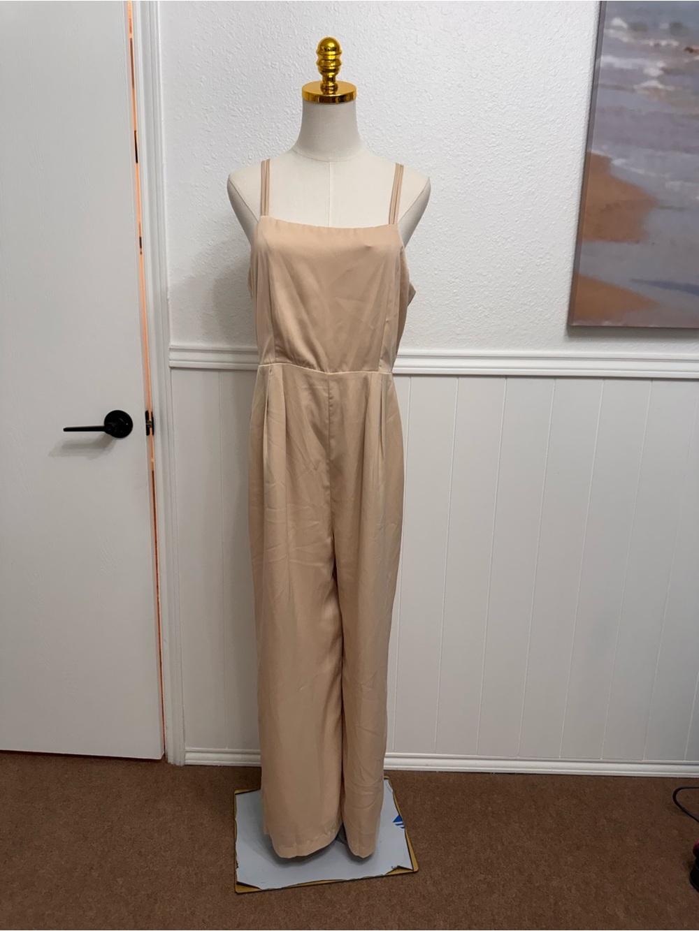 Mod Ref Neutral-Tone Wide Leg Jumpsuit with Thin Straps
